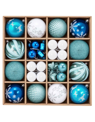 Set di Palline di Natale 88 pz Turchese, blu scuro e bianco