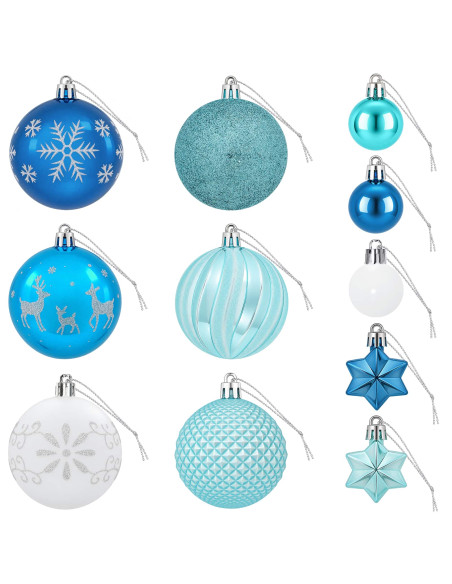 Set di Palline di Natale 88 pz Turchese, blu scuro e bianco