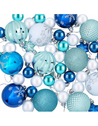 Set di Palline di Natale 88 pz Turchese, blu scuro e bianco