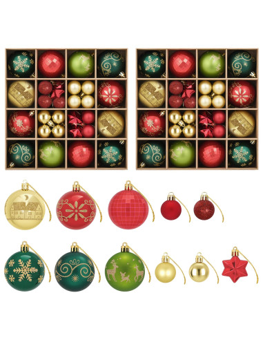 Set di Palline di Natale 88 pz Rosso, oro e verde Ø 6 cm