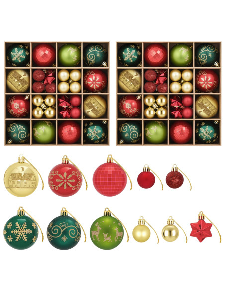 Set di Palline di Natale 88 pz Rosso, oro e verde Ø 6 cm