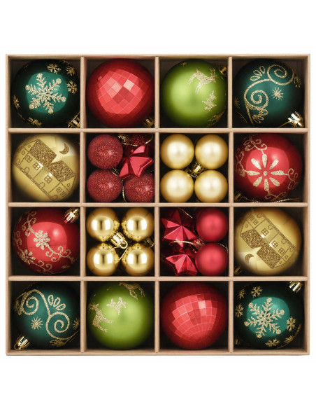 Set di Palline di Natale 88 pz Rosso, oro e verde Ø 6 cm
