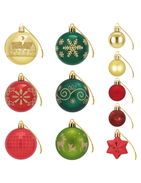 Set di Palline di Natale 88 pz Rosso, oro e verde Ø 6 cm