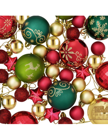 Set di Palline di Natale 88 pz Rosso, oro e verde Ø 6 cm