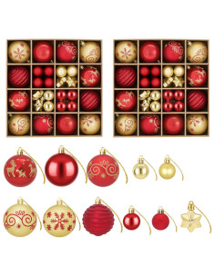 Set di Palline di Natale 88 pz Rosso e Oro Ø 6 cm Plastica 2