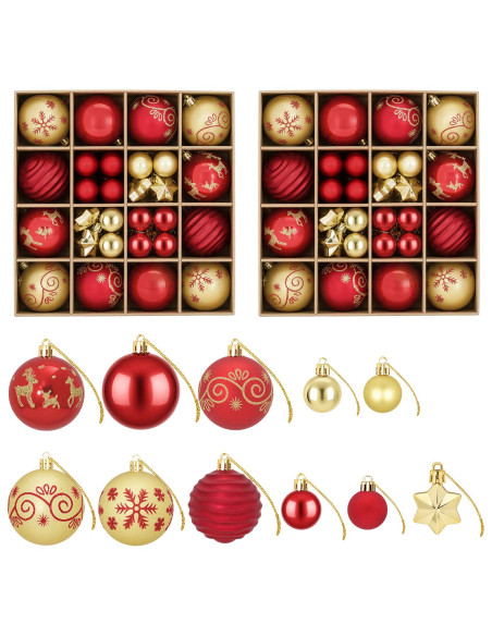 Set di Palline di Natale 88 pz Rosso e Oro Ø 6 cm Plastica