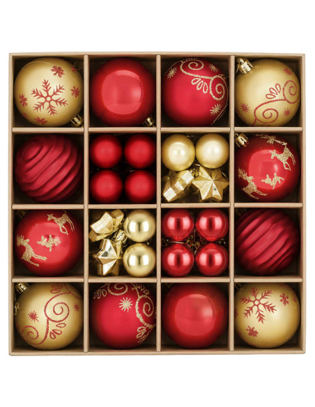 Set di Palline di Natale 88 pz Rosso e Oro Ø 6 cm Plastica
