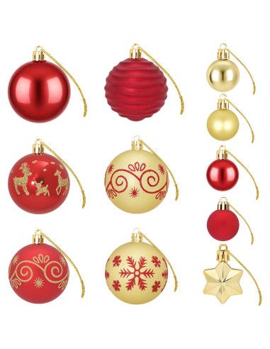 Set di Palline di Natale 88 pz Rosso e Oro Ø 6 cm Plastica