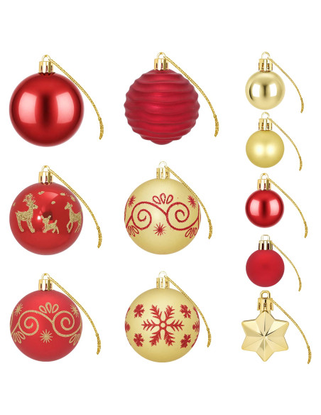 Set di Palline di Natale 88 pz Rosso e Oro Ø 6 cm Plastica