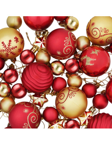 Set di Palline di Natale 88 pz Rosso e Oro Ø 6 cm Plastica