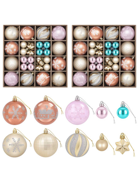 Set di Palline di Natale 88 pz Rosa, oro, marrone e turchese