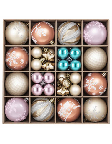 Set di Palline di Natale 88 pz Rosa, oro, marrone e turchese