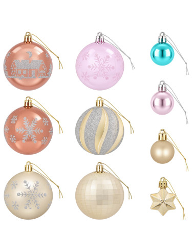 Set di Palline di Natale 88 pz Rosa, oro, marrone e turchese