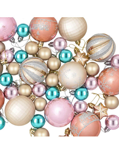 Set di Palline di Natale 88 pz Rosa, oro, marrone e turchese