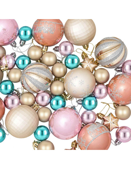Set di Palline di Natale 88 pz Rosa, oro, marrone e turchese