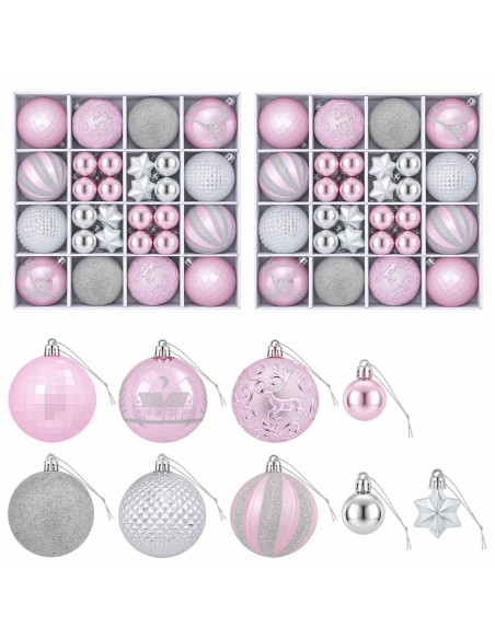 Set di Palline di Natale 88 pz rosa e argento Ø 6 cm Plastica