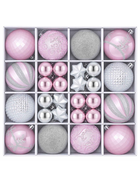 Set di Palline di Natale 88 pz rosa e argento Ø 6 cm Plastica