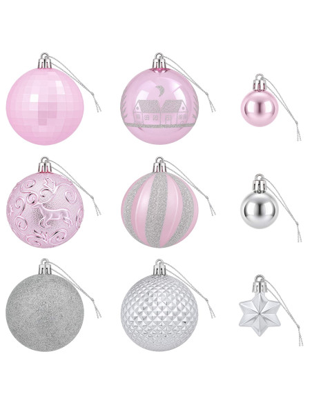 Set di Palline di Natale 88 pz rosa e argento Ø 6 cm Plastica