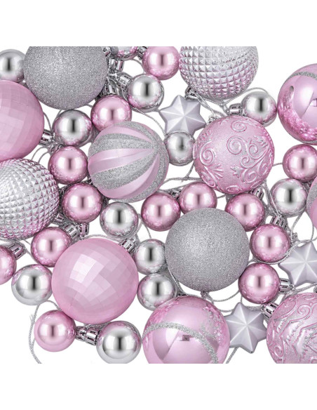 Set di Palline di Natale 88 pz rosa e argento Ø 6 cm Plastica