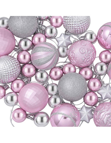 Set di Palline di Natale 88 pz rosa e argento Ø 6 cm Plastica