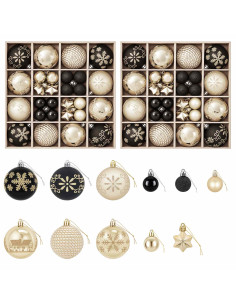 Set di Palline di Natale 88 pz Nero e Oro Ø 6 cm Plastica 2