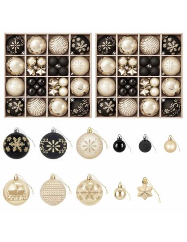 Set di Palline di Natale 88 pz Nero e Oro Ø 6 cm Plastica