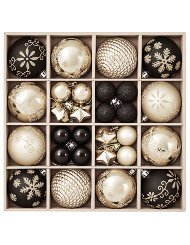 Set di Palline di Natale 88 pz Nero e Oro Ø 6 cm Plastica