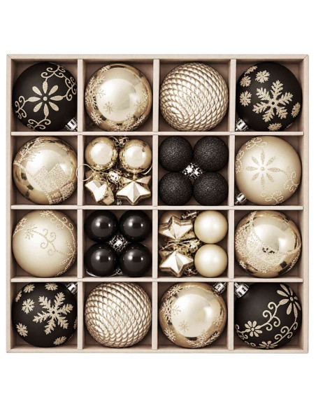 Set di Palline di Natale 88 pz Nero e Oro Ø 6 cm Plastica