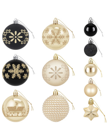 Set di Palline di Natale 88 pz Nero e Oro Ø 6 cm Plastica