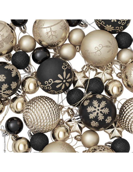 Set di Palline di Natale 88 pz Nero e Oro Ø 6 cm Plastica