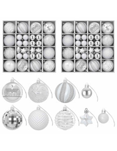Set di Palline di Natale 88 pz Argento Ø 6 cm Plastica 2