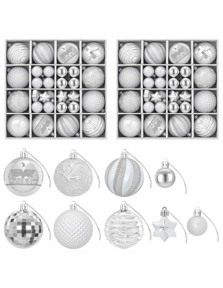 Set di Palline di Natale 88 pz Argento Ø 6 cm Plastica