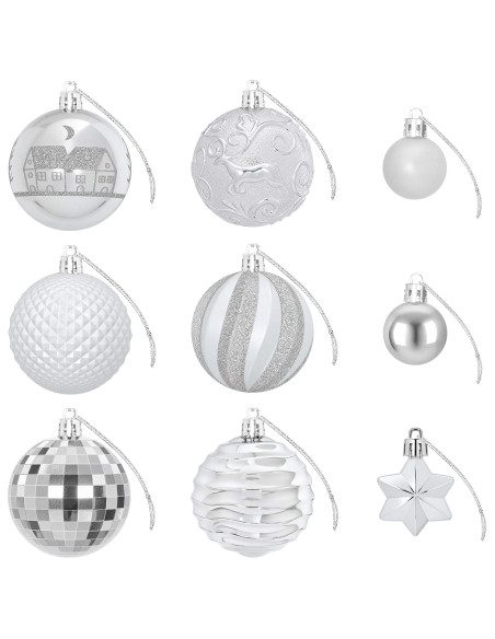 Set di Palline di Natale 88 pz Argento Ø 6 cm Plastica