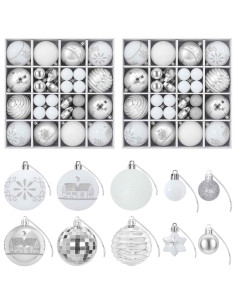 Set di Palline di Natale 88 pz argento e bianco Ø 6 cm Plastica 2
