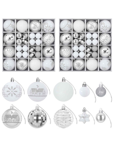 Set di Palline di Natale 88 pz argento e bianco Ø 6 cm Plastica