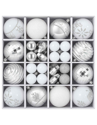 Set di Palline di Natale 88 pz argento e bianco Ø 6 cm Plastica