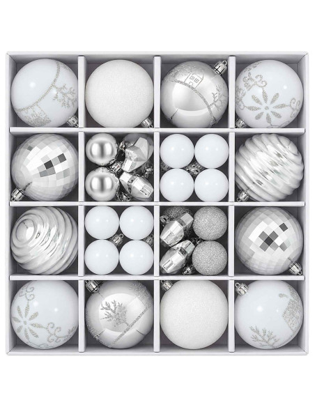 Set di Palline di Natale 88 pz argento e bianco Ø 6 cm Plastica