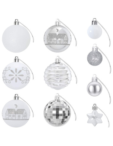 Set di Palline di Natale 88 pz argento e bianco Ø 6 cm Plastica