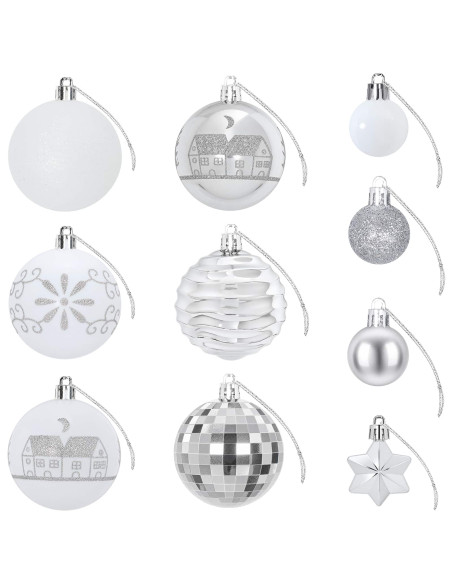 Set di Palline di Natale 88 pz argento e bianco Ø 6 cm Plastica
