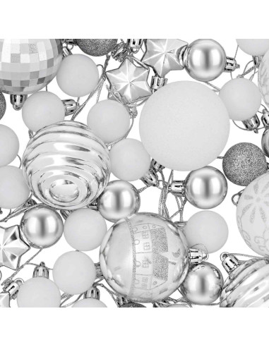 Set di Palline di Natale 88 pz argento e bianco Ø 6 cm Plastica