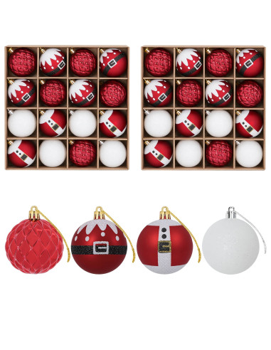 Set di Palline di Natale 32 pz Rosso e Bianco Ø 6 cm Plastica