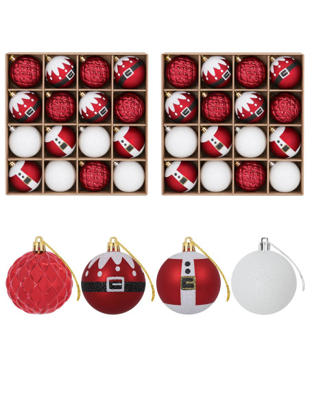 Set di Palline di Natale 32 pz Rosso e Bianco Ø 6 cm Plastica