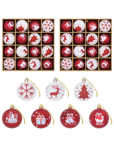 Set di Palline di Natale 32 pz Rosso e Bianco Ø 6 cm Plastica