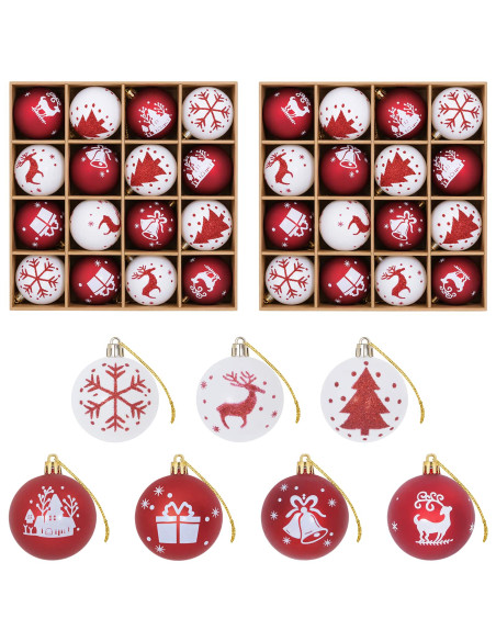Set di Palline di Natale 32 pz Rosso e Bianco Ø 6 cm Plastica