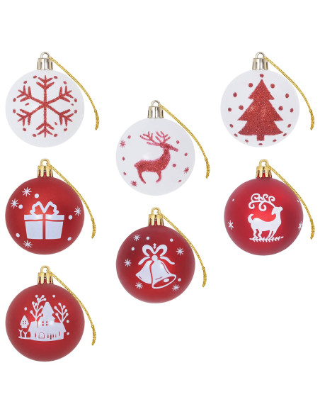 Set di Palline di Natale 32 pz Rosso e Bianco Ø 6 cm Plastica