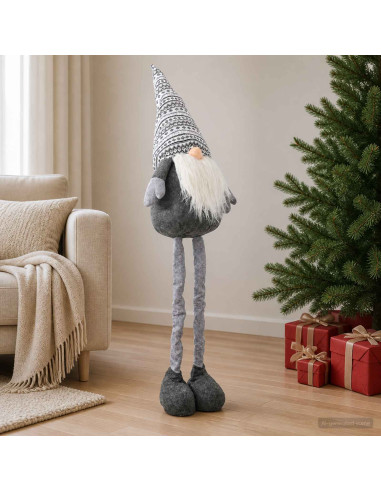 Gnomo di Natale con gambe allungabili Grigio 130 cm Poliestere
