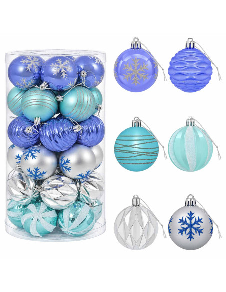 Set di Palline di Natale 30 pz Argento, blu e turchese Ø 6 cm