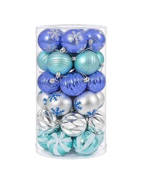 Set di Palline di Natale 30 pz Argento, blu e turchese Ø 6 cm