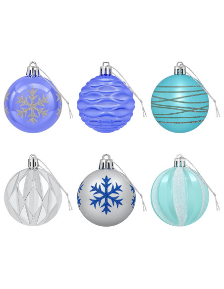 Set di Palline di Natale 30 pz Argento, blu e turchese Ø 6 cm