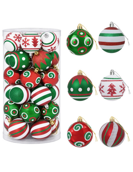 Set di Palline di Natale 30 pz Bianco, rosso e verde Ø 6 cm
